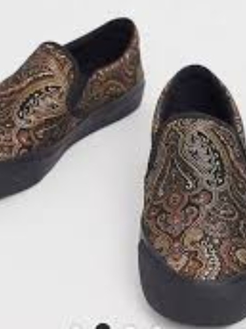 Asos Men's Jacquard Paisley Slip-On Shoes in Black and Gold US10M